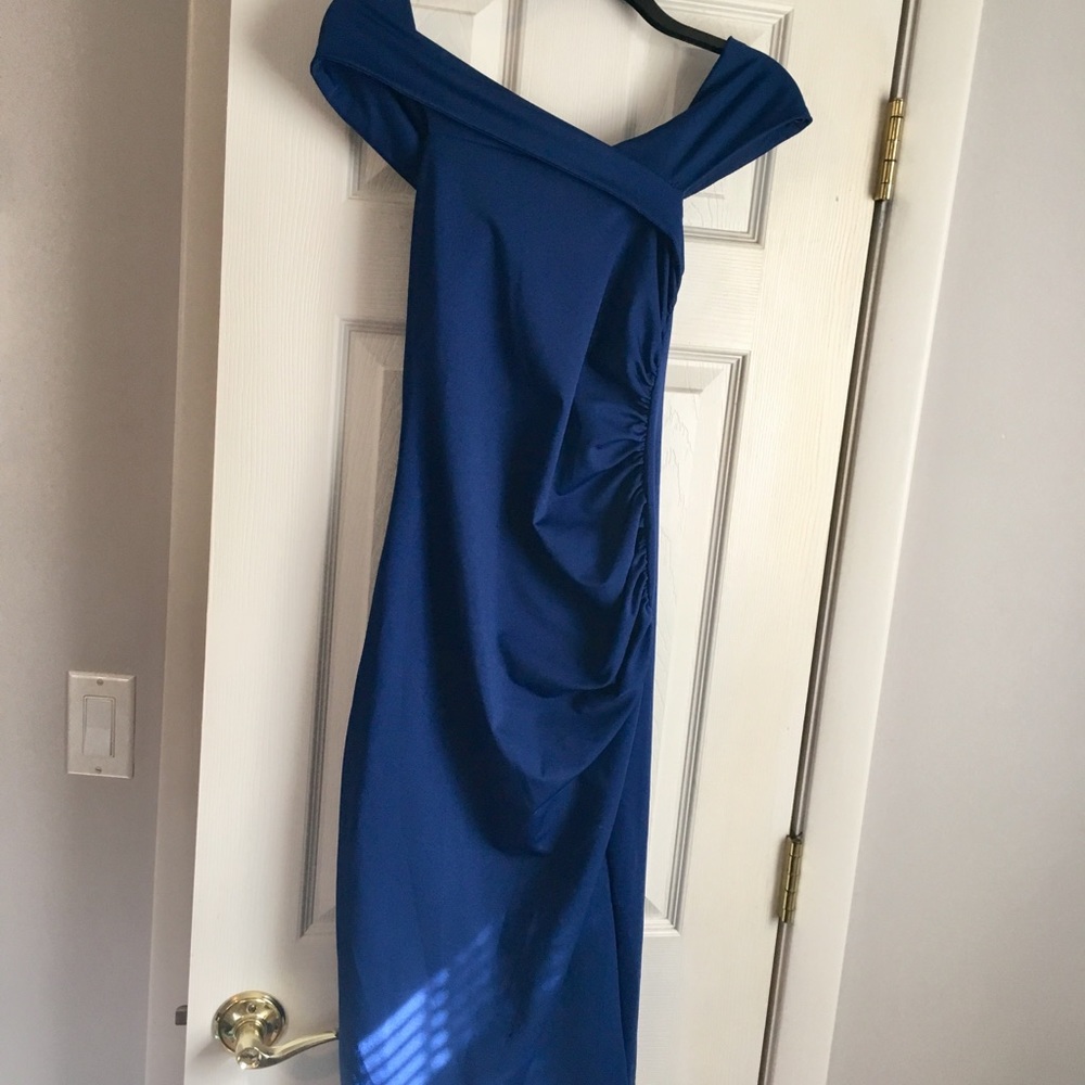 NWOT Tiksawon Blue Off The Shoulder Midi Dress